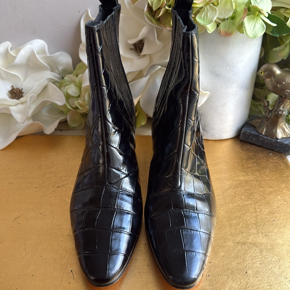J. Crew Piper Ankle Boots in Italian Croc-Embossed Leather